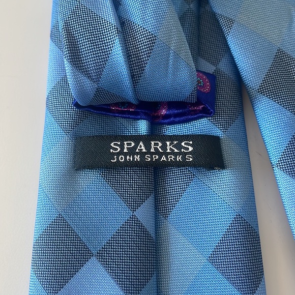 Blue Plaid Mens Necktie Handmade by John Sparks with Tag Attached - Picture 5 of 7
